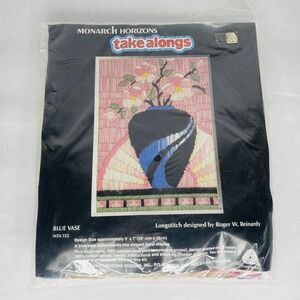Vtg Rare Monarch Horizons BLUE VASE Needlepoint 1986 Kit #MTA 152